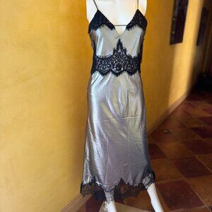 NWT AllSaints Ophelia Gunmetal Satin Slip Dress (Size 4 / UK 8 / EU 36)